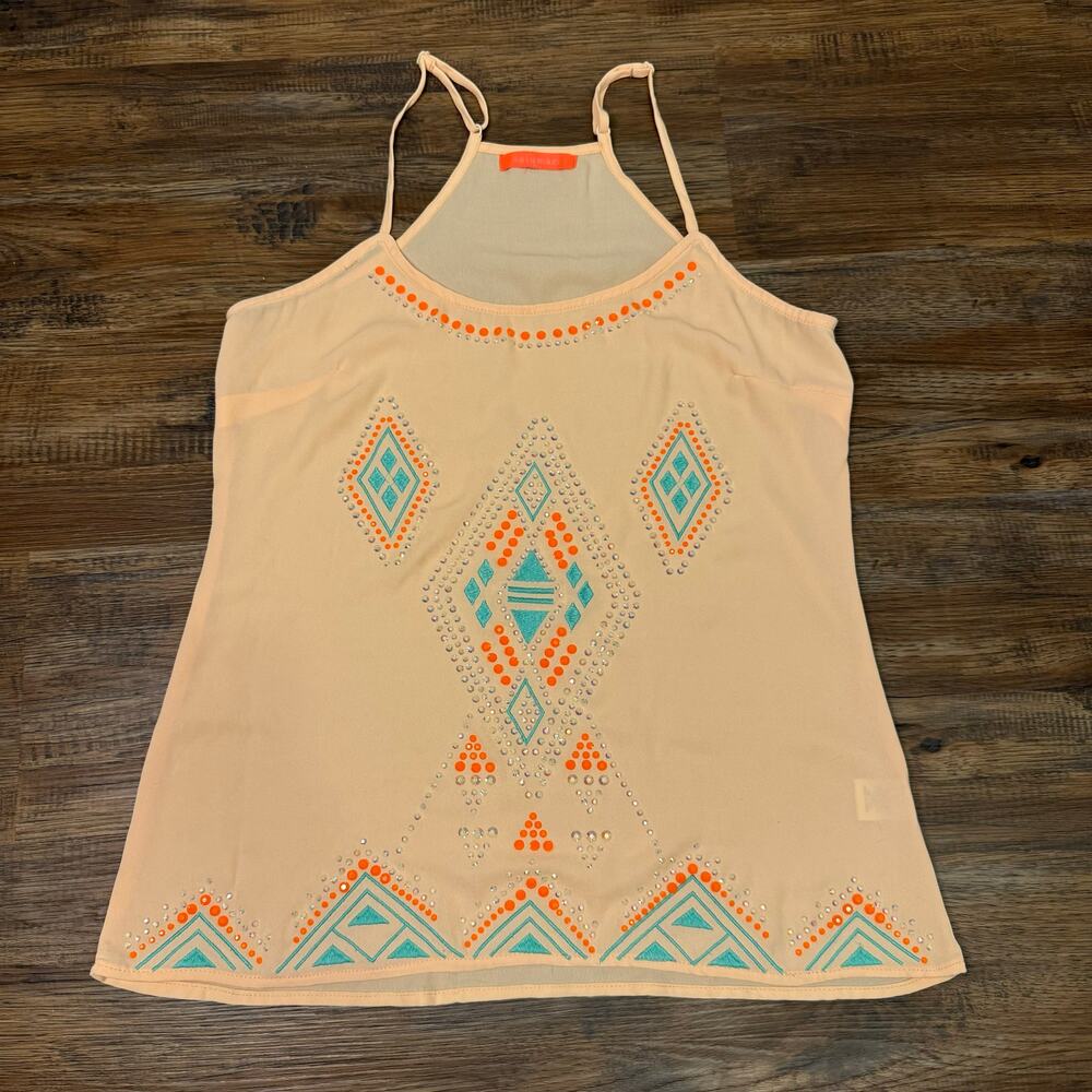 Lulumari size SMALL camisole beaded top BRIGHT orange Neon tank Y2K